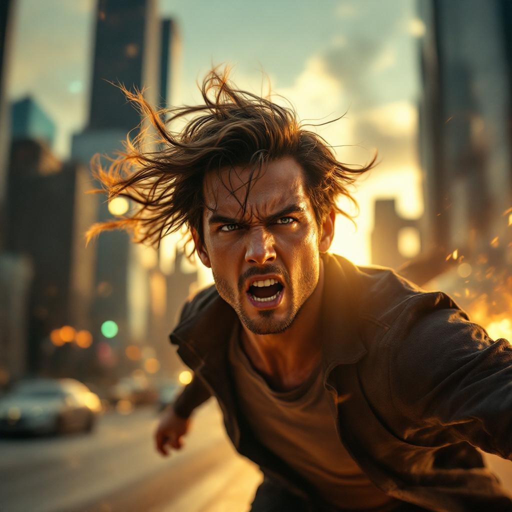 Intense action scene in urban setting